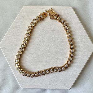 Gold Plated Vermeil over Sterling Cubic Zirconia Estate Tennis Bracelet